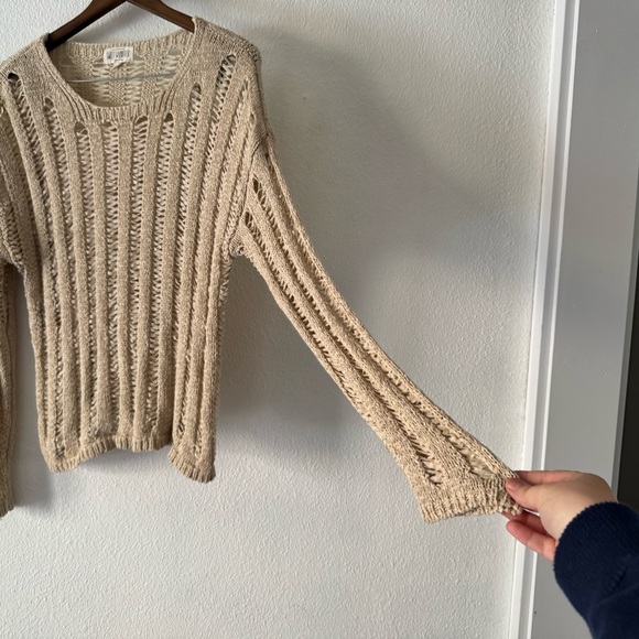 Sweet Wanderer Boho Cottagecore Crochet Top Cream Tan XL Grunge Distressed - Picture 4 of 12